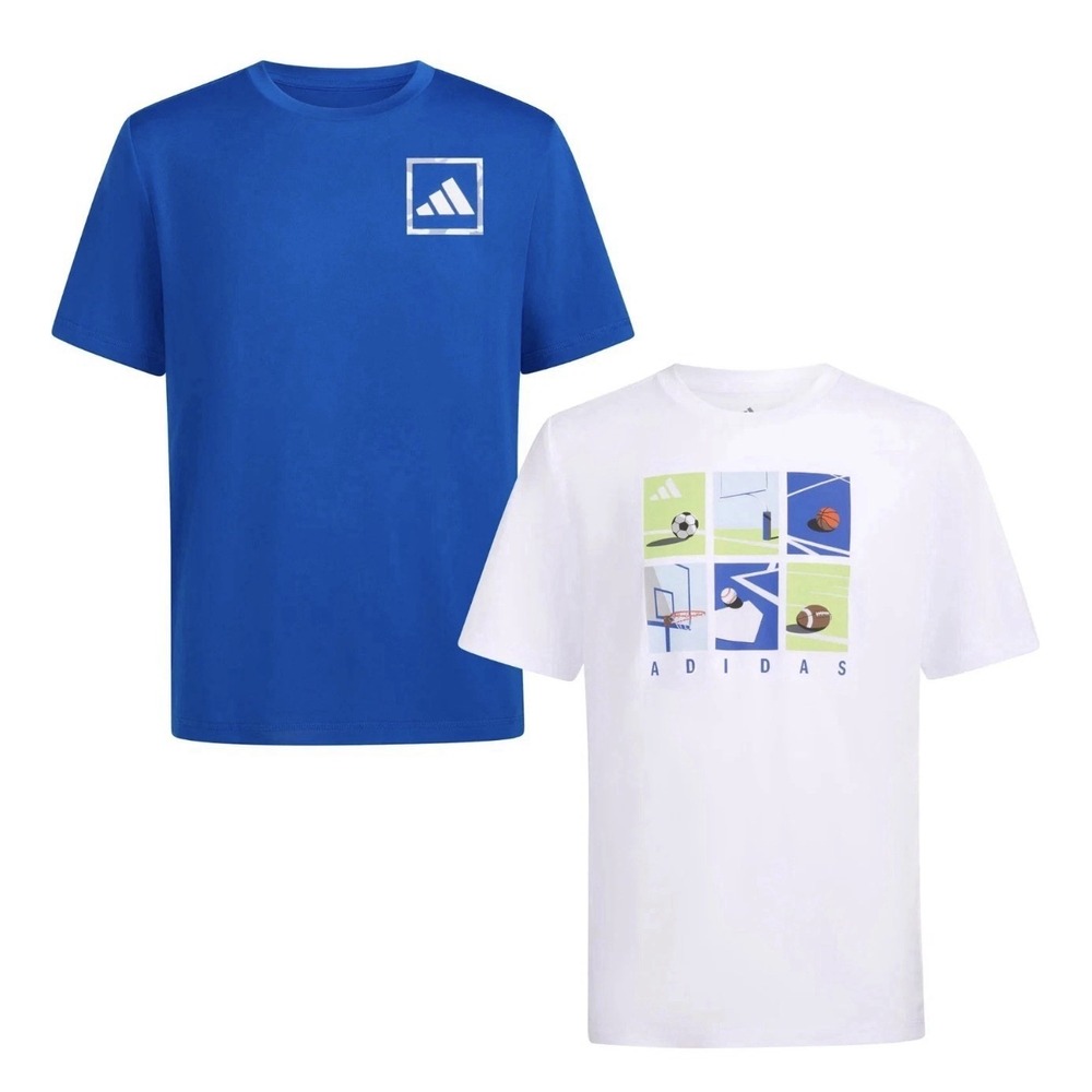 Adidas Boys 2 Pack Performance T Shirts Youth M 10/12 Blue White AG11856 NWT